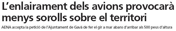 Not&iacute;cia publicada a l'edici&oacute; impresa del BRUGUERS sobre la millora de la redacci&oacute; del gir dels avions des de la tercera pista de l'aeroport del Prat (17 de Setembre de 2008)